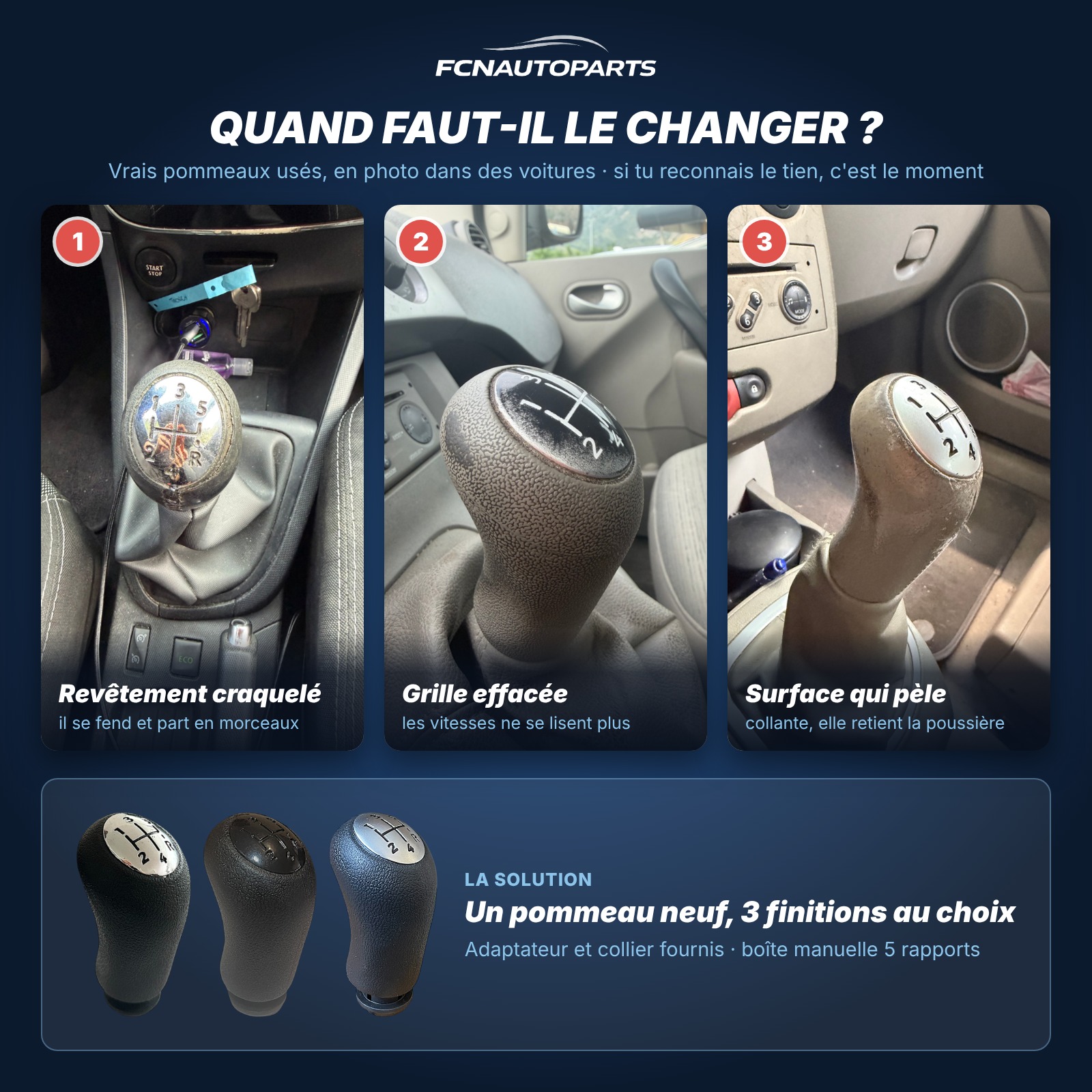 Pommeau de vitesse usé, craquelé ou effacé : quand changer le pommeau de sa Clio 3 ou Sandero